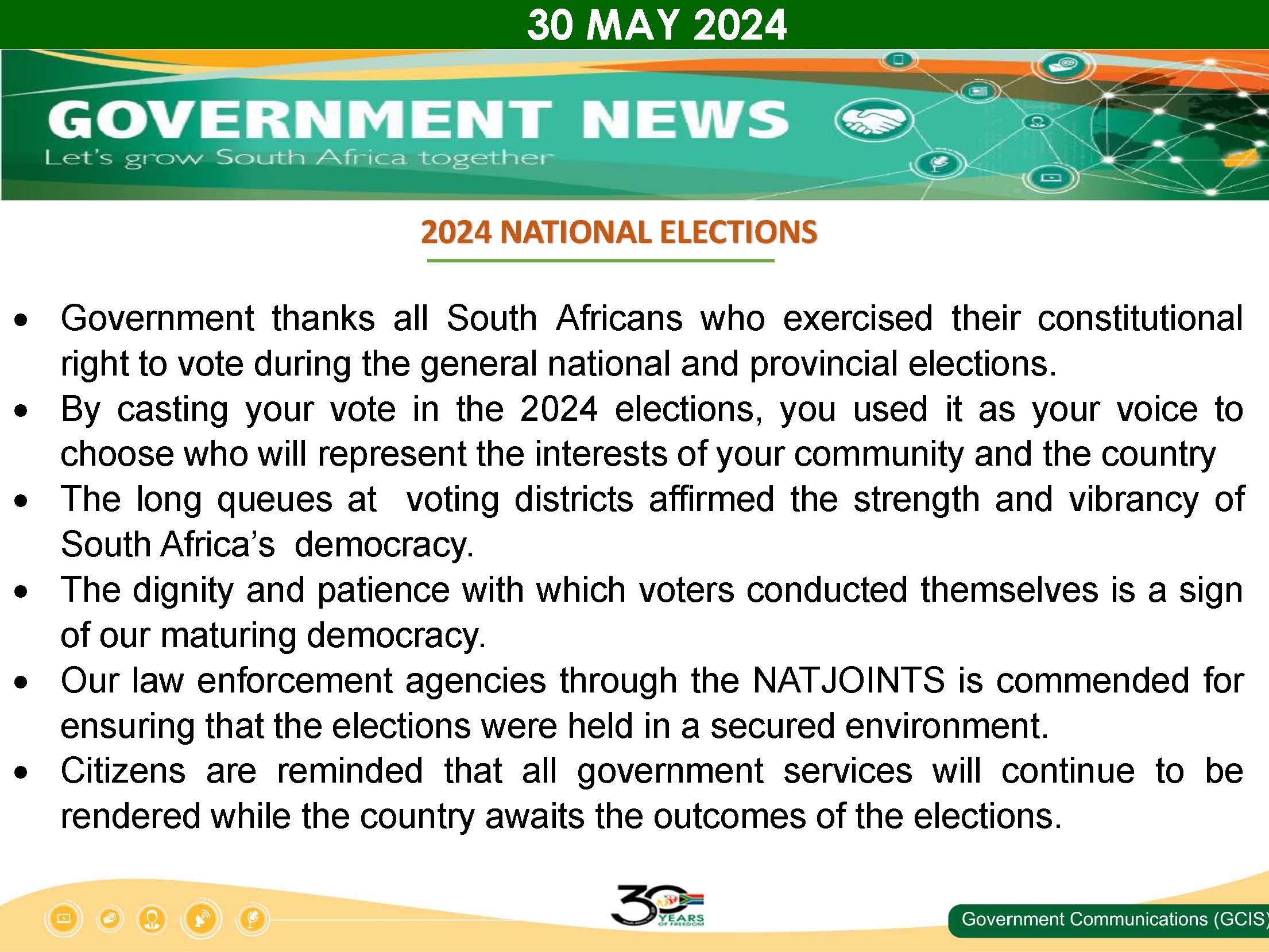 Government Messages of The Day- 30 May 2024