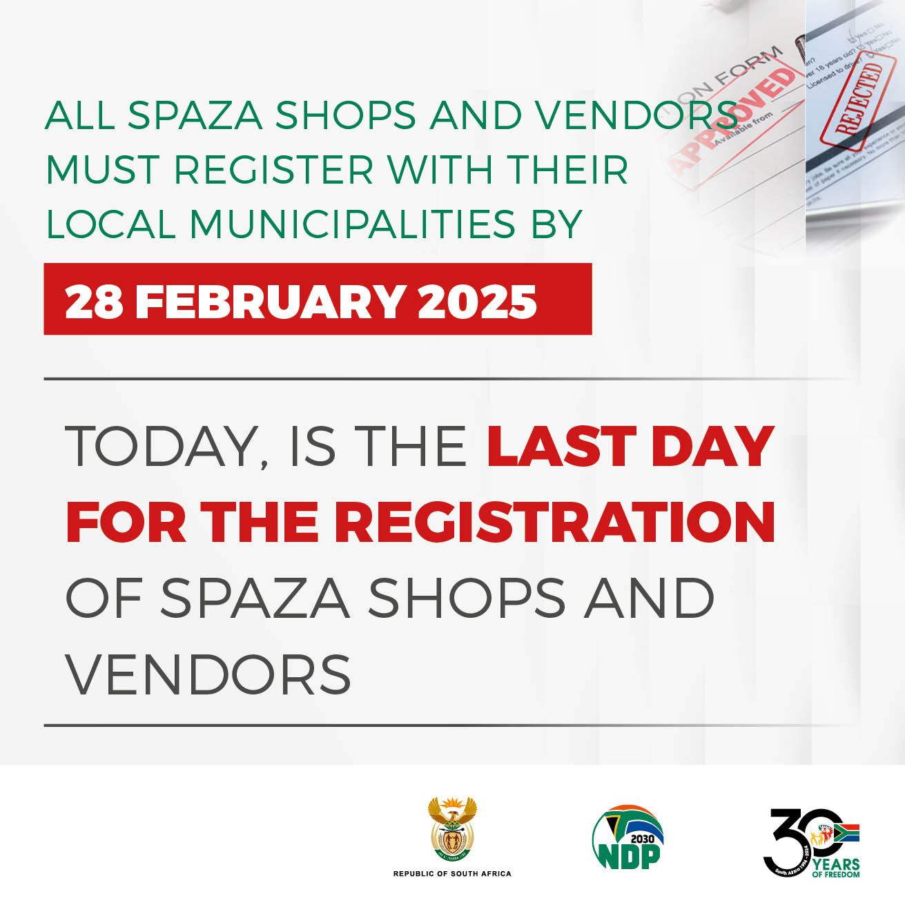 Deadline of the closing of the spaza shop registration