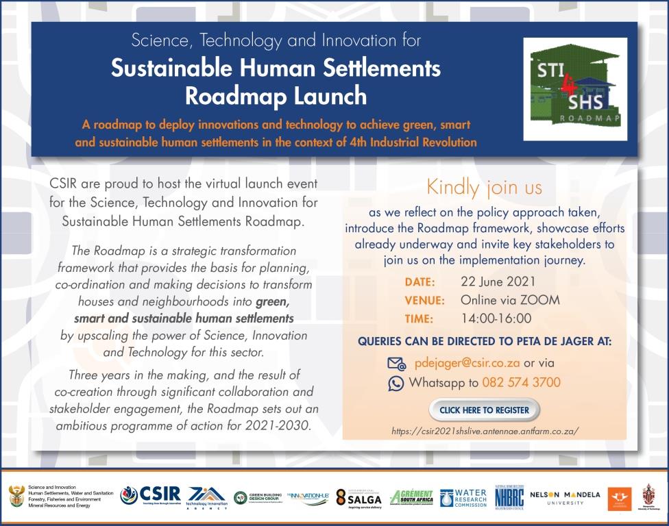 Science Technology and Innovation  for Sustainable Human Settlements (STI4SHS) Roadmap Launch: 22 June 2021- invitation