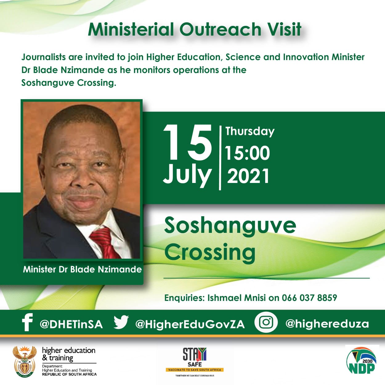 Minister Nzimande to undertake an outreach visit to the Shoshanguve crossing shopping mall in Soshanguve Township