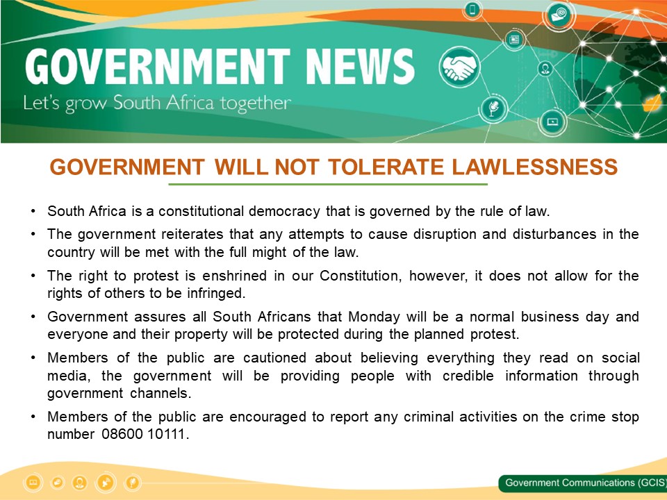 Government will not tolerate lawlessness.