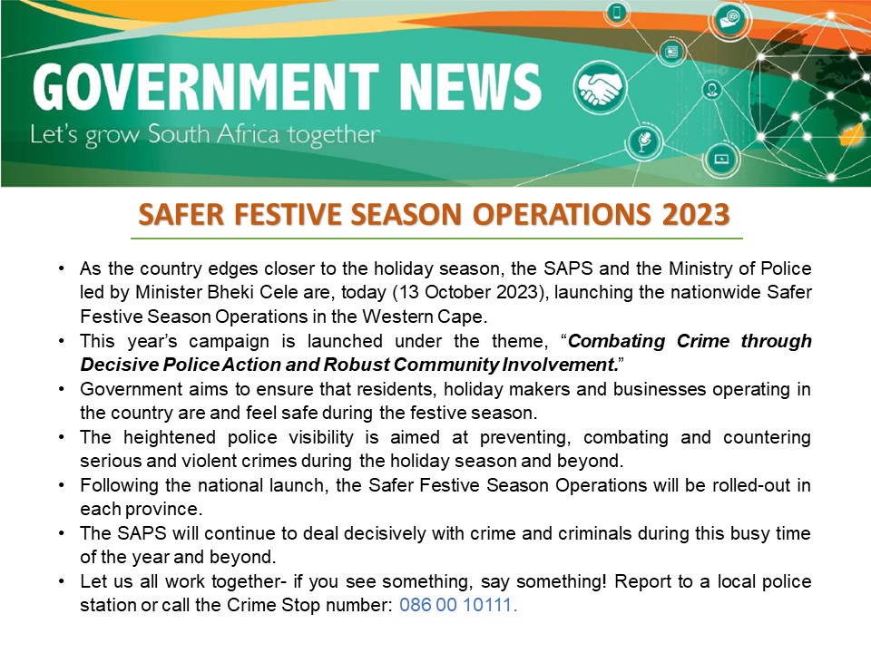 Government Messages of the day- 13 October 2023