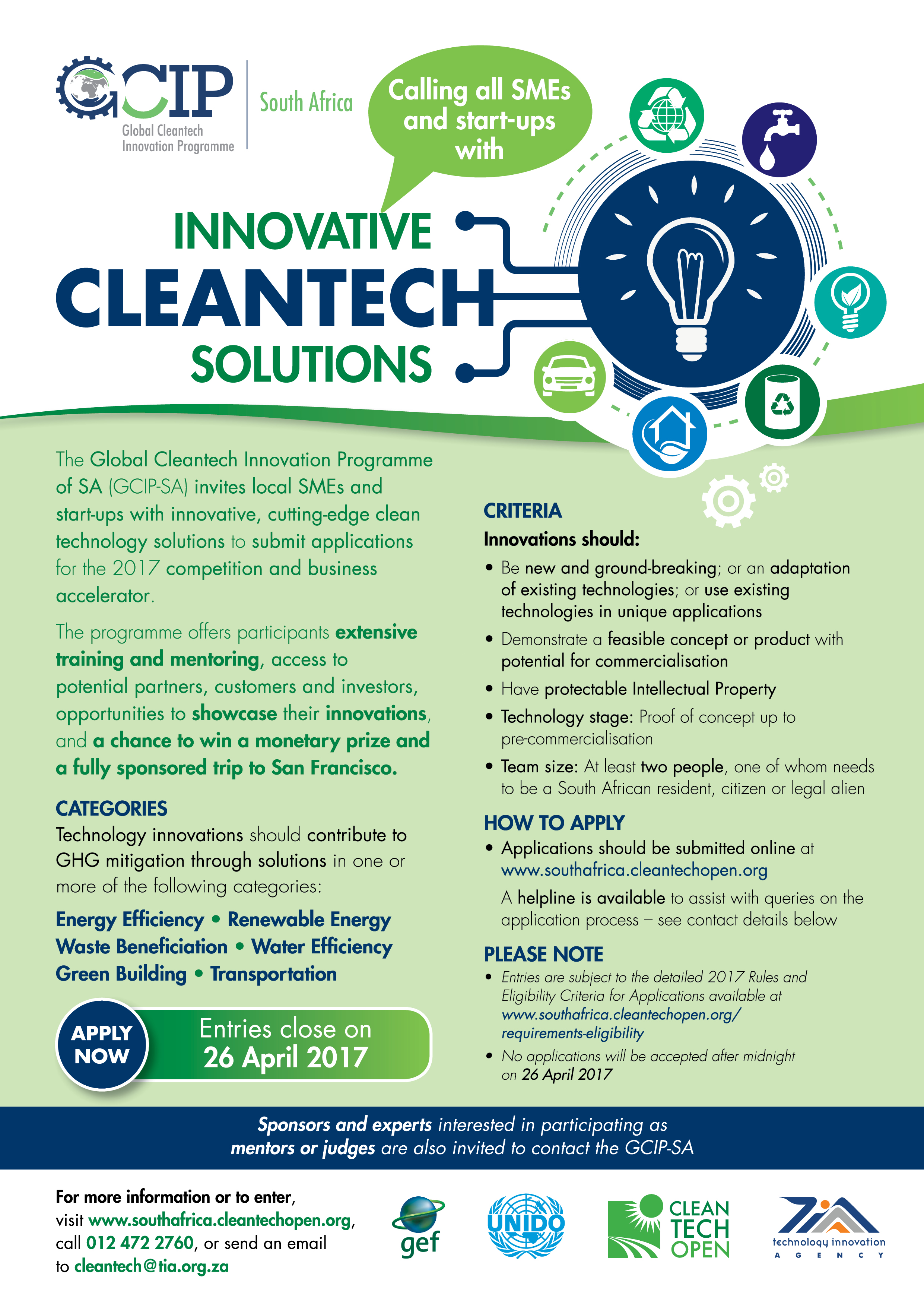 Global Cleantech Innovation Programme - SA Call for Applications 2017