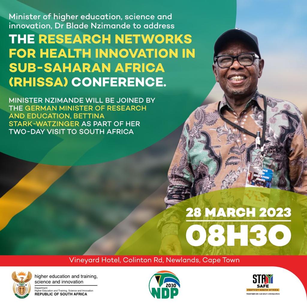 Minister of higher education,science and innovation, Dr Blade Nzimande to address the Research Networks for health innovation in sub-saharan Africa conference