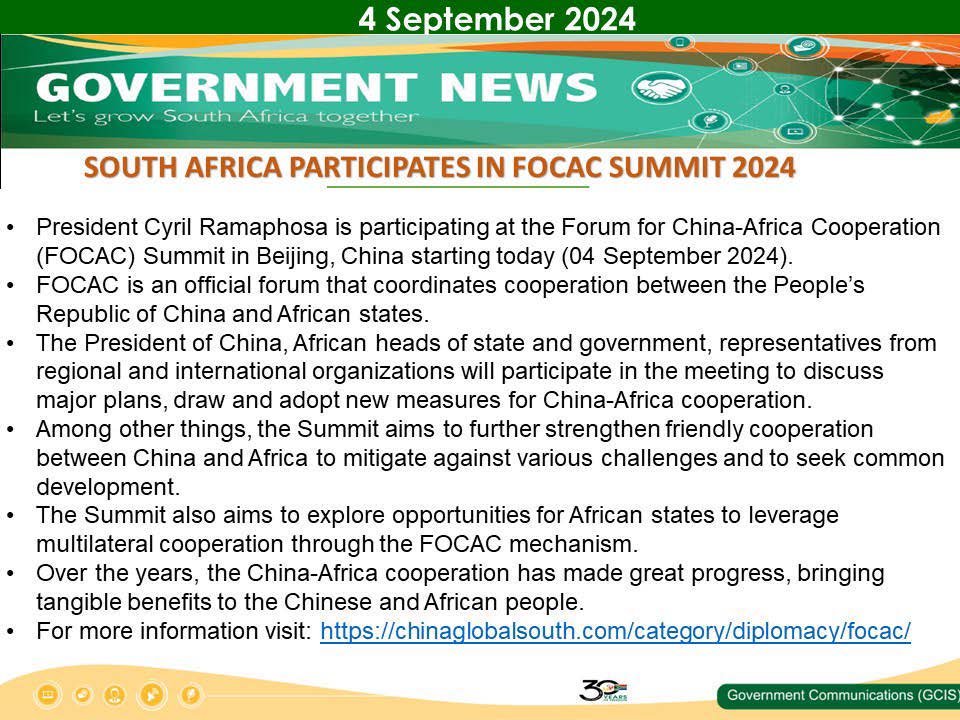 SOUTH AFRICA PARTICIPATES IN FOCAC SUMMIT 2024