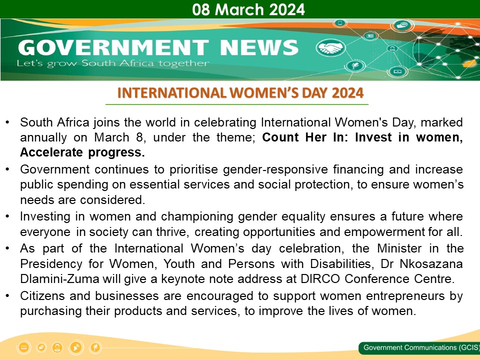 Government Messages Of The Day- 08 March 2024