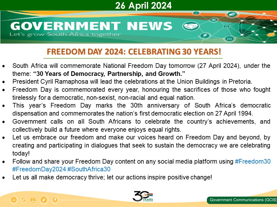 Government Messages of The Day- 26 April 2024